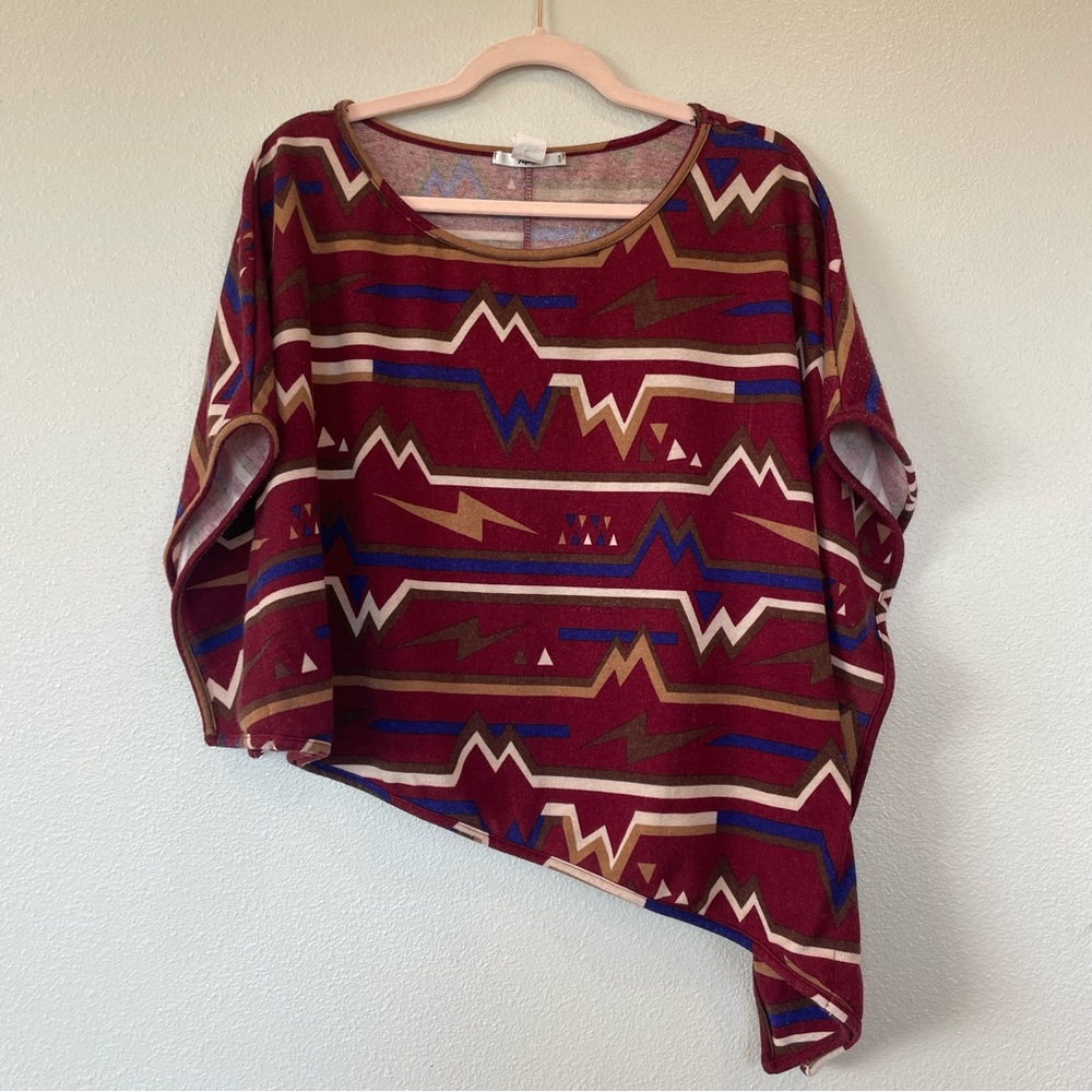 Papaya Southwest Print Asymmetrical Sweater Shirt Poncho Like Size Small Drapey